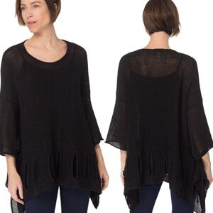 JOSEPH RIBKOFF Acrylic / Cotton Blend Open Knit Hankerchief Hem Tunic Sweater